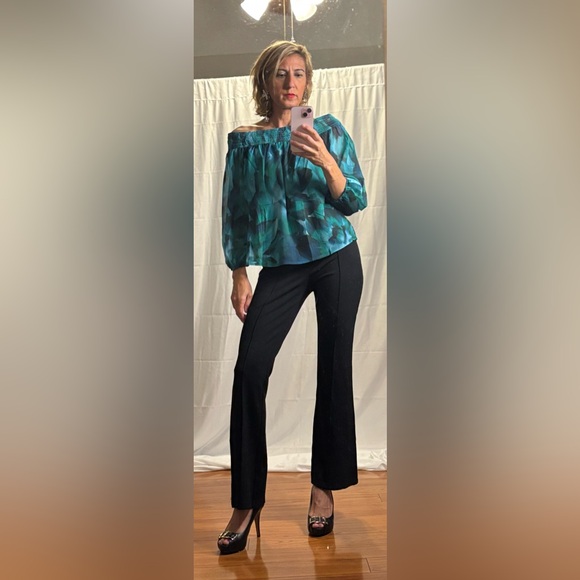 ZESICA Elegant Green and Teal Women's Blouse - Picture 3 of 12